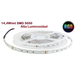 Tira LED 5 mts Flexible 72W 300 Led SMD 5050 IP20 RGB Alta Luminosidad